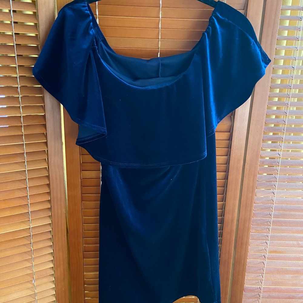 Blue velvet mini dress